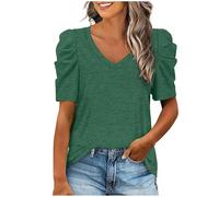 Ladies Tops Puffed Sleeves Summer Blouses for Women Uk Sexy V-Neck Womens Shirts And Blouses Solid Color Women's T-Shirts Loose Fit Tunic Tops for Women Uk Casual Trendy Going Out Top Green