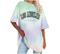 Ladies Tops Round Neck Oversized T Shirts for Women Drop Shoulder Y2k Short Sleeve Letter Printed T Shirts Casual Plus Size Summer Tunic Tops Fashion T-Shirts for Teen Girls UK Size S-5XL Clearance