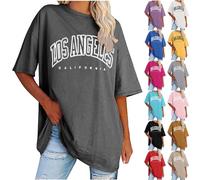 Ladies Tops Round Neck Oversized T Shirts for Women Drop Shoulder Y2k Short Sleeve Letter Printed T Shirts Casual Plus Size Summer Tunic Tops Fashion T-Shirts for Teen Girls UK Size S-5XL Clearance