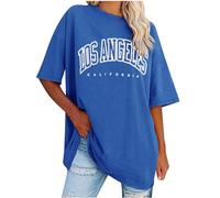 Ladies Tops Round Neck Oversized T Shirts for Women Drop Shoulder Y2k Short Sleeve Letter Printed T Shirts Casual Plus Size Summer Tunic Tops Fashion T-Shirts for Teen Girls UK Size S-5XL Clearance
