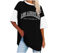 Ladies Tops Round Neck Oversized T Shirts for Women Drop Shoulder Y2k Short Sleeve Letter Printed T Shirts Casual Plus Size Summer Tunic Tops Fashion T-Shirts for Teen Girls UK Size S-5XL Clearance