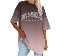 Ladies Tops Round Neck Oversized T Shirts for Women Drop Shoulder Y2k Short Sleeve Letter Printed T Shirts Casual Plus Size Summer Tunic Tops Fashion T-Shirts for Teen Girls UK Size S-5XL Clearance