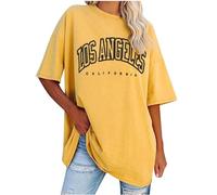 Ladies Tops Round Neck Oversized T Shirts for Women Drop Shoulder Y2k Short Sleeve Letter Printed T Shirts Casual Plus Size Summer Tunic Tops Fashion T-Shirts for Teen Girls UK Size S-5XL Clearance