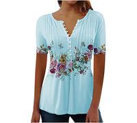 Ladies Tops Sale Promotion Clearance Womens Summer Tops Crewneck Short Sleeve Botton Down Shirts Blouses Boho Floral Printed T Shirts Elegant Tunic Tops for Leggings