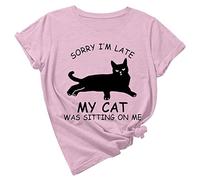 Ladies Tops Sale UK Clearance Ladies Summer Trendy Loose Round Neck Funny Cats Print Short Sleeve Top T-Shirt Summer Tunic Tops Loose Tees Shirts Pullover Graphic Jumper