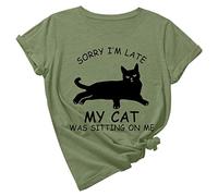 Ladies Tops Sale UK Clearance Ladies Summer Trendy Loose Round Neck Funny Cats Print Short Sleeve Top T-Shirt Summer Tunic Tops Loose Tees Shirts Pullover Graphic Jumper