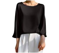 Ladies Tops Satin Silk 3/4 Sleeve Blouse Crewneck Plain T Shirt Glossy Smooth Basic Pullover Regular Fit Elegant Pullover Women's Shirts Fall Winter Undershirt Office Beach Casual Blouse