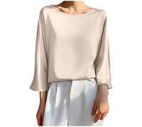 Ladies Tops Satin Silk 3/4 Sleeve Blouse Crewneck Plain T Shirt Glossy Smooth Basic Pullover Regular Fit Elegant Pullover Women's Shirts Fall Winter Undershirt Office Beach Casual Blouse