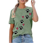 Ladies Tops Short Sleeve Crewneck Basic Tees Paw Dog Print T Shirt Plus Size Womens Summer Blouses Loose Teen Girls Shirts Soft Undershirt Womens Pullover School Beach Casual Wear