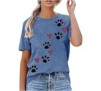 Ladies Tops Short Sleeve Crewneck Basic Tees Paw Dog Print T Shirt Plus Size Womens Summer Blouses Loose Teen Girls Shirts Soft Undershirt Womens Pullover School Beach Casual Wear