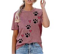 Ladies Tops Short Sleeve Crewneck Basic Tees Paw Dog Print T Shirt Plus Size Womens Summer Blouses Loose Teen Girls Shirts Soft Undershirt Womens Pullover School Beach Casual Wear