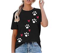 Ladies Tops Short Sleeve Crewneck Basic Tees Paw Dog Print T Shirt Plus Size Womens Summer Blouses Loose Teen Girls Shirts Soft Undershirt Womens Pullover School Beach Casual Wear