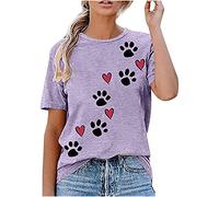 Ladies Tops Short Sleeve Crewneck Basic Tees Paw Dog Print T Shirt Plus Size Womens Summer Blouses Loose Teen Girls Shirts Soft Undershirt Womens Pullover School Beach Casual Wear