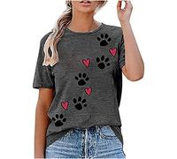 Ladies Tops Short Sleeve Crewneck Basic Tees Paw Dog Print T Shirt Plus Size Womens Summer Blouses Loose Teen Girls Shirts Soft Undershirt Womens Pullover School Beach Casual Wear