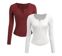 Ladies Tops Slim Fit Ribbed Knit Jumpers Long Sleeve Button V Neck Henley Pullover Womens Sweater Fall Winter Under Layer Tops Elegant Sweatshirts Hoodies Home Sports Gym Wear