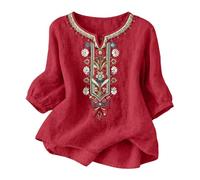 Ladies Tops - Soft Cotton tee Shirt Long Sleeve v Neck Tummy Hiding Boho Indian Style Plain Holiday Weekend Office Sky Blue Pink Khaki Petite Workwear Easy Match Green Summer wear