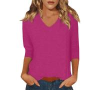 Ladies Tops Spring Fashion V Neck Going Out Shirt Blouse Plain Plus Size Loose Casual Basic Tunic Tops Trendy Printed Boho Three Quarter Sleeve T-Shirts Beige S