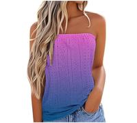 Ladies Tops Strapless Bandeau Tank Tops Sleeveless Vest Tube Shirt Eyelet Embroidery Tank Casual T Shirts Women Summer Clothes