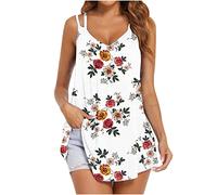 Ladies Tops Summer Vest Tops Casual V Neck Floral Print Tank Top Spaghetti Straps Vest Sleeveless T-Shirts Loose Fit Cami ongline Top Swing Hem Shit Comfy Soft Shirt All-Over Blouses Gold