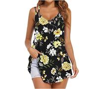 Ladies Tops Summer Vest Tops Casual V Neck Floral Print Tank Top Spaghetti Straps Vest Sleeveless T-Shirts Loose Fit Cami ongline Top Swing Hem Shit Comfy Soft Shirt All-Over Blouses Black
