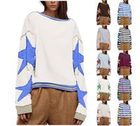Ladies Tops Sweatshirts For Women UK Women Crew Neck Tops Vintage Star Graphic Plus Size Clothing For Women Y2k Striped Long Sleeve Tops Women Drop Shoulder Pullovers Warehouse Clearance Sweatshirts