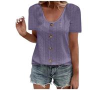 Ladies Tops Tee Shirts for Women UK Summer Fashion Short Sleeve Scoop Neck Eyelet Tops Causal Solid Loose Blouse Trendy Clothes Purple Womens t Shirts Size 16 UK 3XL