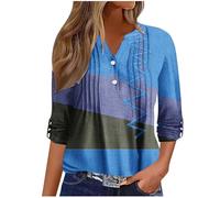 Ladies Tops UK Clearance 3/4 Sleeve Tshirts Elegant Woman T-Shirt Floral Printed Blouses Loose Women's Sweatshirt Fashion Tees Shirts V Neck Women Blouse Button Up Pullover Casual Work Tunic Tops