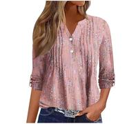 Ladies Tops UK Clearance 3/4 Sleeve Tshirts Elegant Woman T-Shirt Floral Printed Blouses Loose Women's Sweatshirt Fashion Tees Shirts V Neck Women Blouse Button Up Pullover Casual Work Tunic Tops