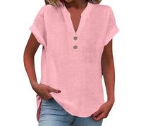 Ladies' Tops V Neck | Women's Short Sleeve Button Down Shirts | Stripe Print Casual Loose Fit Blouses | Soft Breathable Lightweight Summer Daily Wear Basic Fashion Top