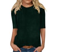 Ladies Tops Velvet Half Sleeve Plain T Shirt Crewneck Velour Blouse Glossy Smooth Elegant Pullover Womens Shirts Spring Tunic Jumpers Loose Fall Winter Base Layers Thermal Undershirts