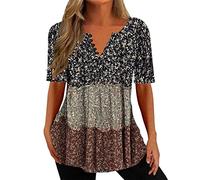 Ladies Tops, Women Blouse Party Elegant Short/Long Sleeve Tops for Work UK Casual Printed Vest Zipper V-Neck Loose Sleeveless T-Shirt Pullover Tops Ladies Business Office Loose Top for Spring/Summer