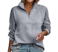 Ladies Tops, Women's Half Zip Fleece Sweatshirt Fall Stand Collar Casual Long Sleeve Pullover Grey M