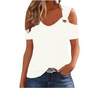 Ladies Tops Women's Summer Blouses Cold Shoulder Short Sleeve Tops Loose Casual Tunic T-Shirts for Women UK Sale Clearance Elegant Office Work Blouse V Neck Eyelets Tee Shirt Solid Color Loose Top