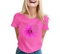 Ladies Tops Womens Tops Size 22 Breast Cancer T Shirts Short Sleeve Crew Neck T-Shirt Women's Classic Fit Cotton Tee Top Summer Casual Graphic Print Blouses Shirts for Women Pink Size 8-22