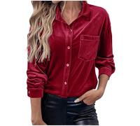 Ladies Tops Women's Velvet Shirts Retro Long Sleeve Tops Button Down Shirt Blouses Office Work Business Formal Shirts Regular Fit Vintage Elegant Tunic Top with Pockets Going Out Work Office Outfits