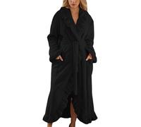 Ladies Towelling Hooded Fleece Dressing Gown Luxury Grey Shimmer Sherpa Bear Hood Poncho Teddy Bear Winter Sleepwear Nightwear Womens House Coats Solid Color Long Sleeve Bathrobe with Buttons Pockets