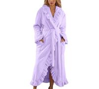 Ladies Towelling Hooded Fleece Dressing Gown Luxury Grey Shimmer Sherpa Bear Hood Poncho Teddy Bear Winter Sleepwear Nightwear Womens House Coats Solid Color Long Sleeve Bathrobe with Buttons Pockets