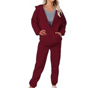 ladies tracksuit sets,Burgundy Full Zip Hooded Sweatshirts Joggers Bottoms Two Piece Outfit Co Ord Sets Cozy Lounge Wear Activewear Leisurewear Airport Outfits Y2K Autumn Winter Fashion Clothing