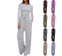 Ladies Tracksuit Sets For Women Plus Size, Womens Tracksuits, Comfort Soft Crop Tops And Drawstring Elastic Waist Wide Leg Long Trousers Outfits Casual Going Out Activewear Sets