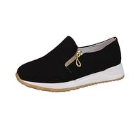 Ladies Trainers Lightweight, Womens Trainers Casual, Slip On Hand Free Sneakers with Slip-Resistant Soles Faux Leather Sneakers with Side Zip No Lace Wedge Sneaker Flat Jogging Fitness Trainer Black