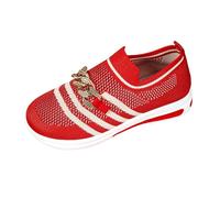 Ladies Trainers Round Toe Hiking Shoes Women Comfortable Flat Women's Walking Shoes | Orthopaedic Casual Breathable for Work Shopping Walking Gardening Red