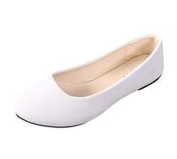 Ladies Trainers Women Girls Solid Big Size Slip Flat Shallow Comfort Casual Single Shoes Womens (White, 5)