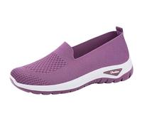 Ladies Trainers,Womens Slip on Shoes,Versatile Breathable Soft Casual Flat for Moms (Purple, 4.5)