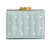 Ladies Tri Fold Multi Function ID Purse Embroidered Heart Short Ladies Clip Wallet Thin Wallets Men Front Pocket (Blue, One Size)