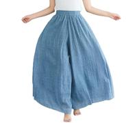 Ladies Trousers, Culottes Pants Wide Legs Pants Skirt Solid Cotton Linen High Waist Palazzo Trousers Elegant Flowy Palazzo Trousers Boho Lightweight Airy Summer Pants Flared Trousers,Blue,One Size