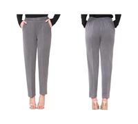 Ladies Trousers Half Elasticated Women Pull Up Pants Formal Office Work Trousers (as8, Numeric, Numeric_6, Regular, Long, Grey)