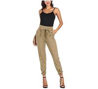 Ladies Trousers Party Casual Pencil Pants High Women's Pocket with Bow-Knot Waist Pants Plus Size Pants Women Workout Pants Coffee