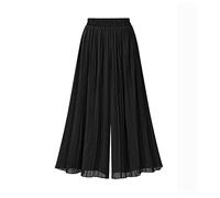 Ladies Trousers, Womens Chiffon Wide Leg Trousers Plain Pleated Elasticated High Waist Palazzo Trousers Summer Elegant Loose Cropped Trousers Straight Leg Pants Flowy Culottes Pants,Black,S