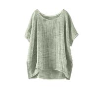 Ladies Tunic Tops, Womens Tunic Tops Summer Cotton Linen Short Sleeve T-Shirt Crew Neck Oversized Blouses Baggy Solid Plain Casual Shirt Bubble Hem Tees for Vaction Holiday Green