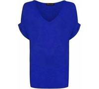 Ladies Turn Up Sleeve Tunic Top Women V Neck Summer T Shirt Plain Printed Short Sleeve Loose Fit Casual Blouse Lightweight Everyday Wear Comfort Style Royal Blue